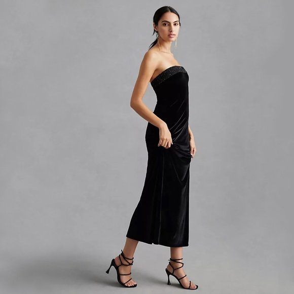 Payal Jain | Strapless Beaded Velvet Column Maxi Dress | NWT - Picture 1 of 11